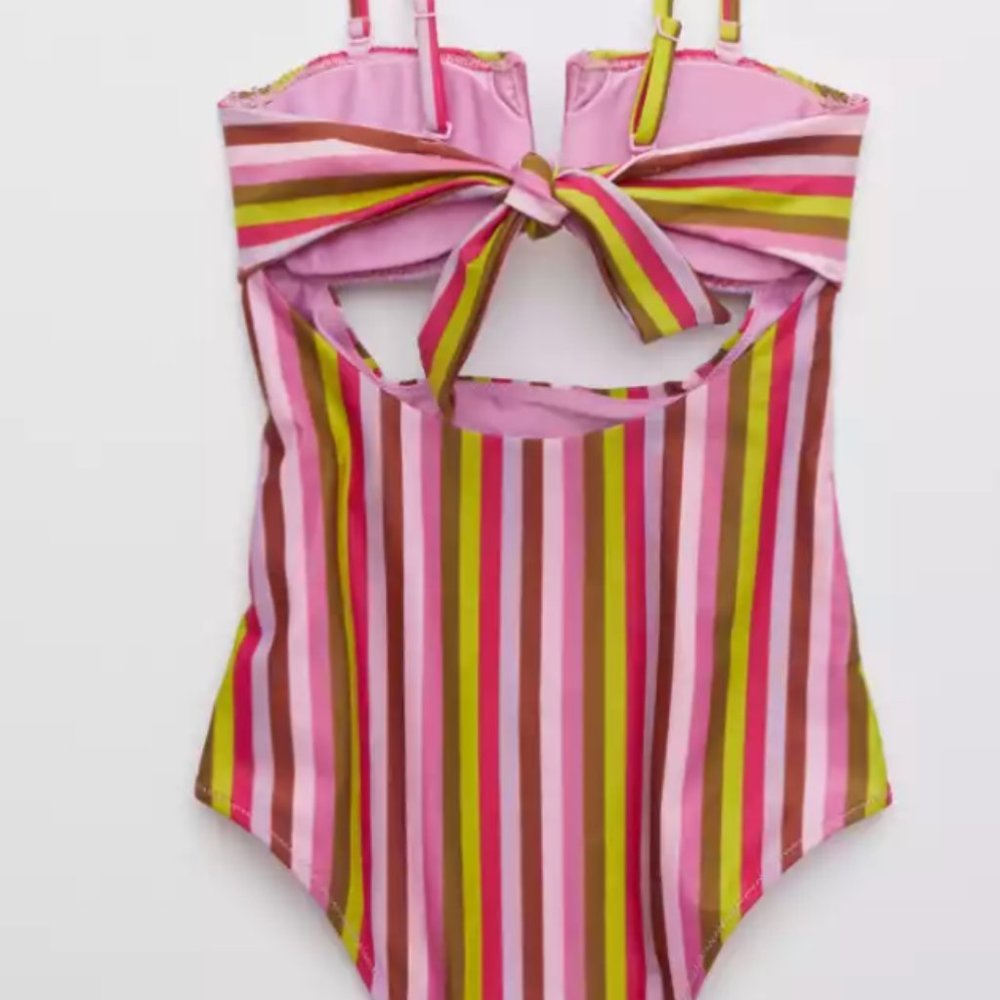 Aerie Smocked Bandeau One Piece Swimsuit purple M